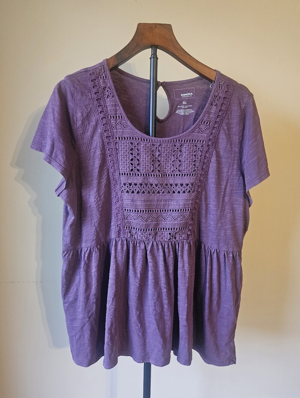 Sonoma Purple Lace Yoke Peplum Top Size XL